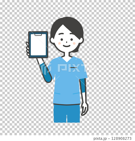 バインダーを持つスクラブ姿の女性イラスト バインダーを持つスクラブ姿の女性イラスト 128908273