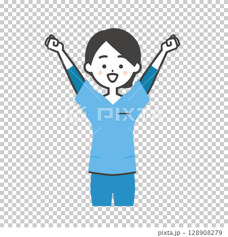 一位身穿灌木叢的女人舉起雙拳的插圖 128908279