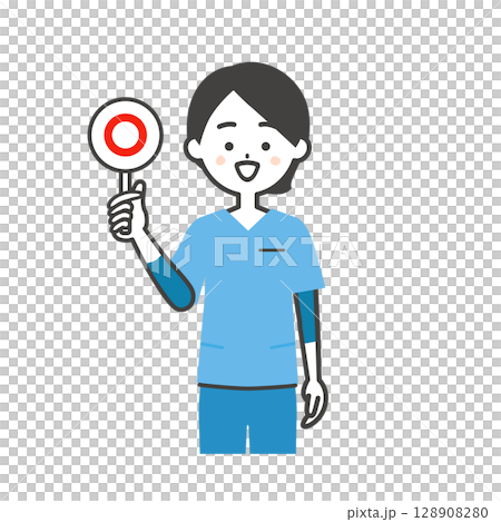 正解の札を持つスクラブ姿の女性イラスト 128908280