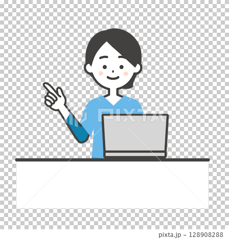 Illustration of a woman in a scrub using a laptop 128908288