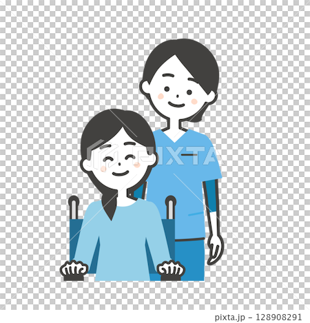 Illustration of a woman in a scrub and a woman in a wheelchair 128908291