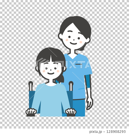 Illustration of a woman in a scrub and a girl in a wheelchair 128908293