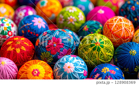 カラフルな手毬の背景 128908369