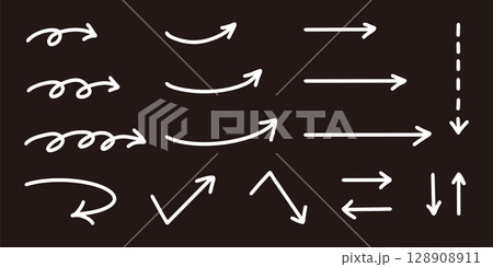 ベクターのペンの手書きの矢印セット 白 128908911