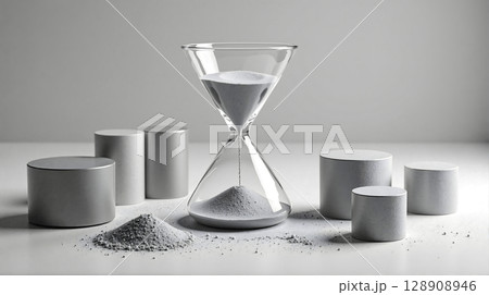 Time Passing, Hourglass with Sand and Abstract Forms. Time Passing, Hourglass with Sand and Abstract Forms. 128908946
