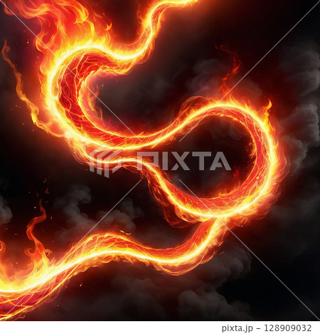 Fiery swirl of orange and red flames swirling in a dynamic, energetic motion creating an intense and mesmerizing visual effect against a dark background. Fiery swirl of orange and red flames swirling in a dynamic, energetic motion creating an intense and mesmerizing visual effect against a dark background. 128909032