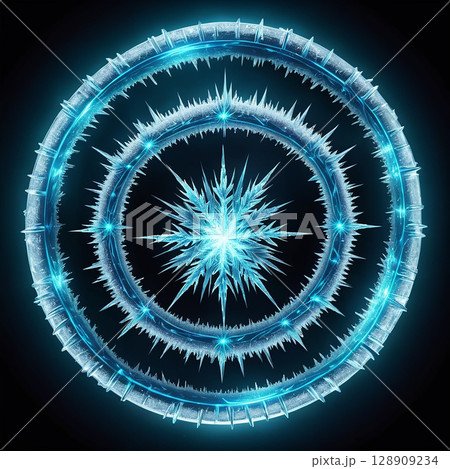Intricate icy blue snowflake design with sharp, pointed edges set against a dark background, creating a captivating contrast and a sense of winter wonder. Intricate icy blue snowflake design with sharp, pointed edges set against a dark background, creating a captivating contrast and a sense of winter wonder. 128909234