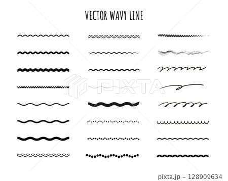 緩やかな波線・手書き風ライン素材集 128909634