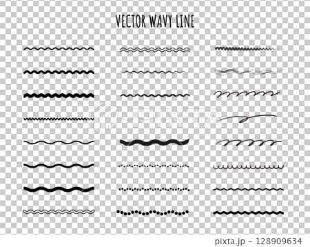 緩やかな波線・手書き風ライン素材集 128909634