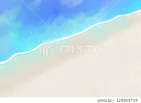 砂浜と海の背景　風景　水彩　夏　波打ち際　海岸 128909739