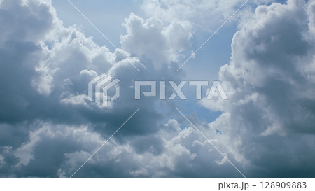 A Dramatic and Imposing Cloudy Sky Displaying Various Unique Cloud Formations and Textures A Dramatic and Imposing Cloudy Sky Displaying Various Unique Cloud Formations and Textures 128909883