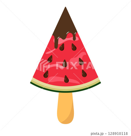 Watermelon Ice Cream with Chocolate Drip Vector Illustration. This vibrant and playful vector illustration features a whimsical fusion of a watermelon slice and an ice cream treat. Watermelon Ice Cream with Chocolate Drip Vector Illustration. This vibrant and playful vector illustration features a whimsical fusion of a watermelon slice and an ice cream treat. 128910118