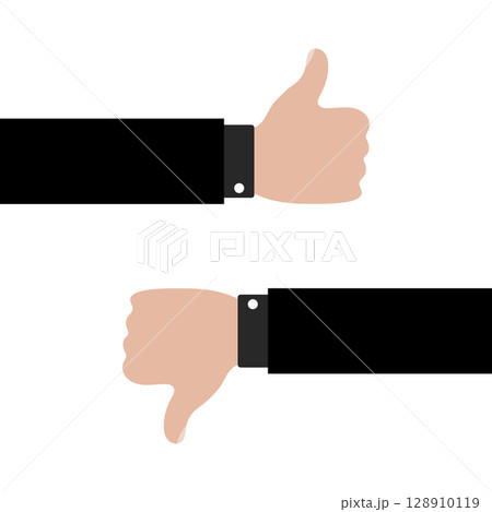 Thumbs Up and Thumbs Down Hands. Vector Illustration Icons for Approval and Disapproval. Two distinct hand gestures representing classical approval and disapproval signs. Thumbs Up and Thumbs Down Hands. Vector Illustration Icons for Approval and Disapproval. Two distinct hand gestures representing classical approval and disapproval signs. 128910119