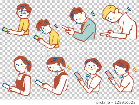 Image of poor posture caused by smartphone neck and straight neck due to smartphone addiction Stock illustration set 128910328