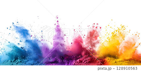 Vibrant Rainbow Holi Paint Powder Explosion - Ai Generated 128910563