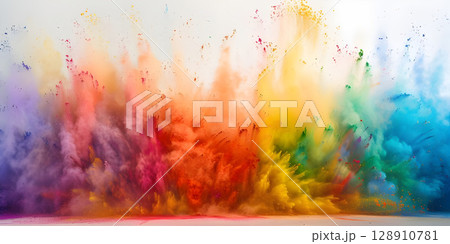 Vibrant Colored Powder Explosion on Solid Background - Ai Generated 128910781