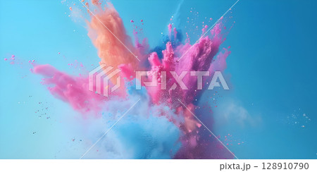 Vibrant Colored Powder Explosion on Solid Background - Ai Generated 128910790