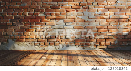 Natural Wooden Wall Background with Soft Lighting - Ai Generated 128910841