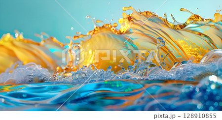 Mesmerizing Acrylic Colors in Water, Vivid Acrylic Colors Mixing in Water - Ai Generated 128910855