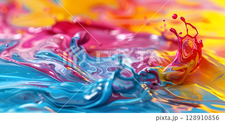 Mesmerizing Acrylic Colors in Water, Vivid Acrylic Colors Mixing in Water - Ai Generated 128910856