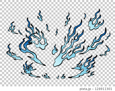 Japanese style fire landing effect_hand-drawn style 128911301
