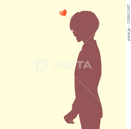 恋する男性会社員　ニーショット　影絵 128911307