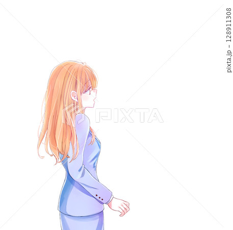 ぼんやりした女性会社員　ニーショット 128911308
