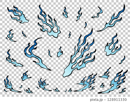 Japanese style flame effect illustration material set_hand-drawn style Japanese style flame effect illustration material set_hand-drawn style 128911330