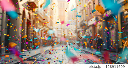 Multicolored confetti in the air Celebration, Celebratory Atmosphere - Ai Generated 128911699