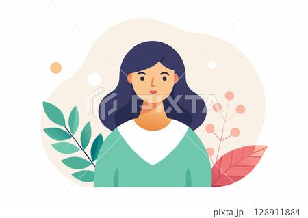 A girl and plants. Flat vector illustration on white background 128911884