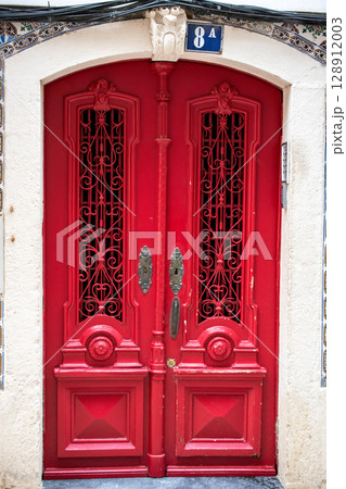 Ornate Red Doorway in Portugal 128912003