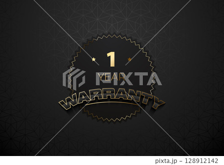 Warranty tag label stamp, black gold one year luxury patch. Guaranteed gold badge banner in gold and black seal or label vector icon 128912142