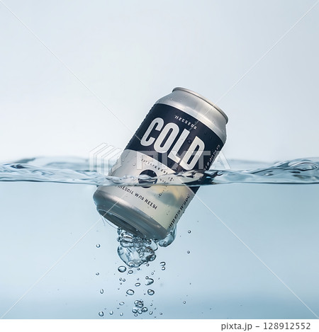 Refreshing Cold Drink Can in Water with Bubbles for Summer Vibes 128912552