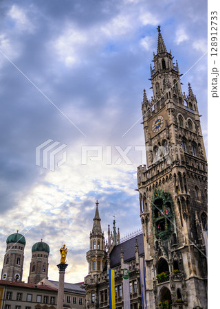 New Town Hall, Neues Rathaus, city government building on Marienplatz square in central Munich in Bavaria, Germany 128912733