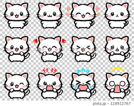 可愛貓咪情緒塗鴉風格插畫素材集 128912767