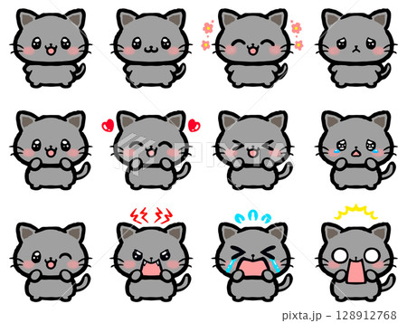 かわいいネコの喜怒哀楽落書き風イラスト素材セット2 かわいいネコの喜怒哀楽落書き風イラスト素材セット2 128912768