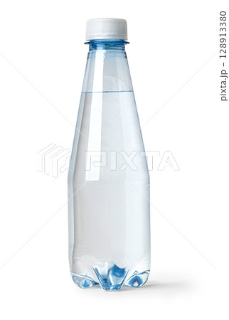 Small plastic water bottle isolated on white background 128913380