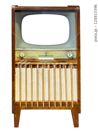Vintage television set with transparent background displaying broadcasting potential 128913396