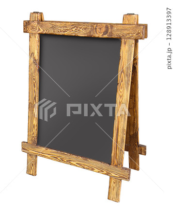 Wooden blackboard standing on transparent background for restaurant menu 128913397