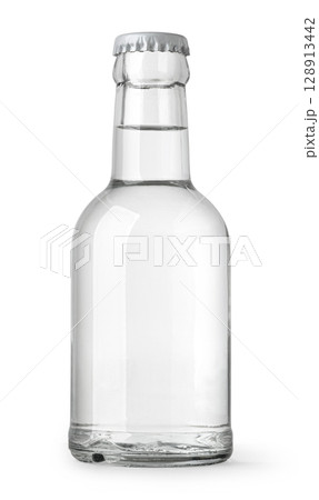 Glass bottle full of water with metal cap on white background Glass bottle full of water with metal cap on white background 128913442