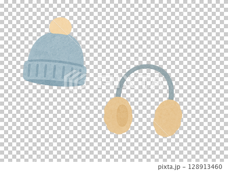 Blue knitted hat and earmuffs set (PNG cutout) 128913460