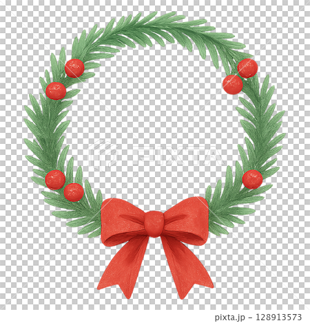 クリスマスリースイラスト（PNG切り抜き） 128913573