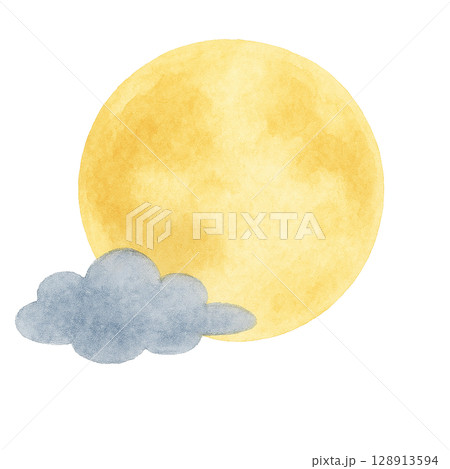 雲と満月のイラスト（PNG切り抜き） 128913594