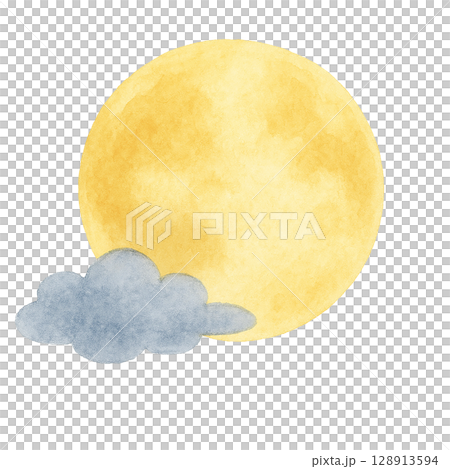 雲と満月のイラスト（PNG切り抜き） 128913594