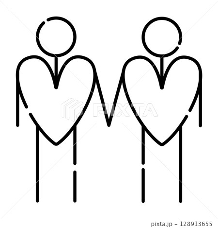 Two gays, love and friendship of two men, vector black line icon Two gays, love and friendship of two men, vector black line icon 128913655