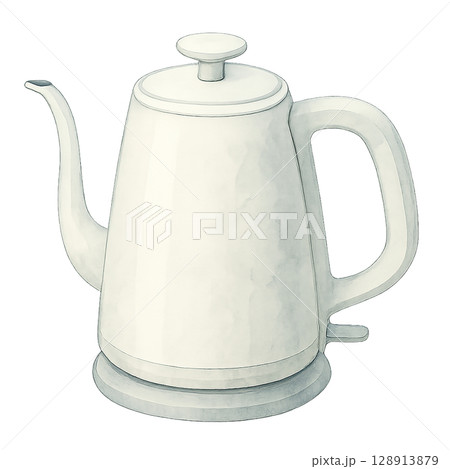 シンプルな白い電気ケトルの水彩イラスト（切り抜き素材） 128913879