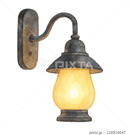 壁付け照明ランプの水彩イラスト(切り抜き素材) 壁付け照明ランプの水彩イラスト(切り抜き素材) 128914047