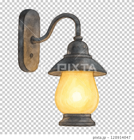 壁付け照明ランプの水彩イラスト(切り抜き素材) 壁付け照明ランプの水彩イラスト(切り抜き素材) 128914047