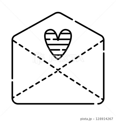 Cute envelope with heart vector black line icon 128914267
