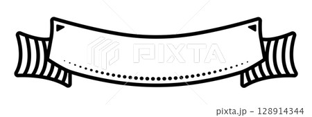 Black line retro ribbon banner template, monochrome vintage vector doodle for a short text 128914344